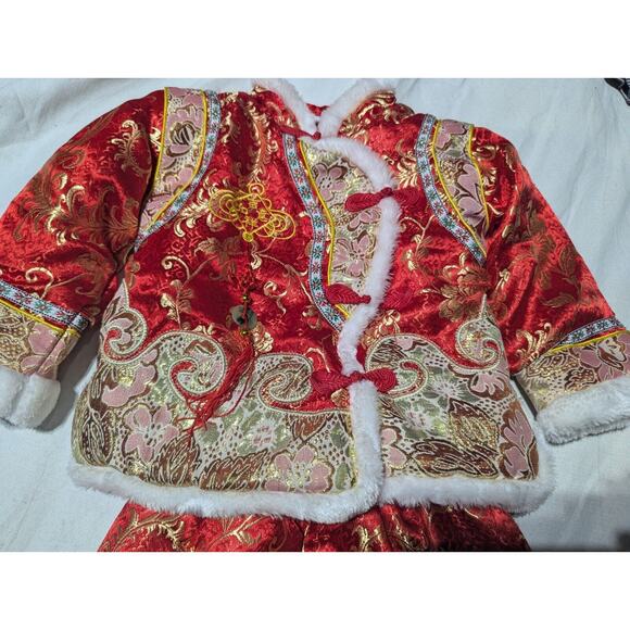 Traditional Chinese Toddler Two Piece Set Hanfu Faux fur trim tassel 3-4yrs - Picture 3 of 10